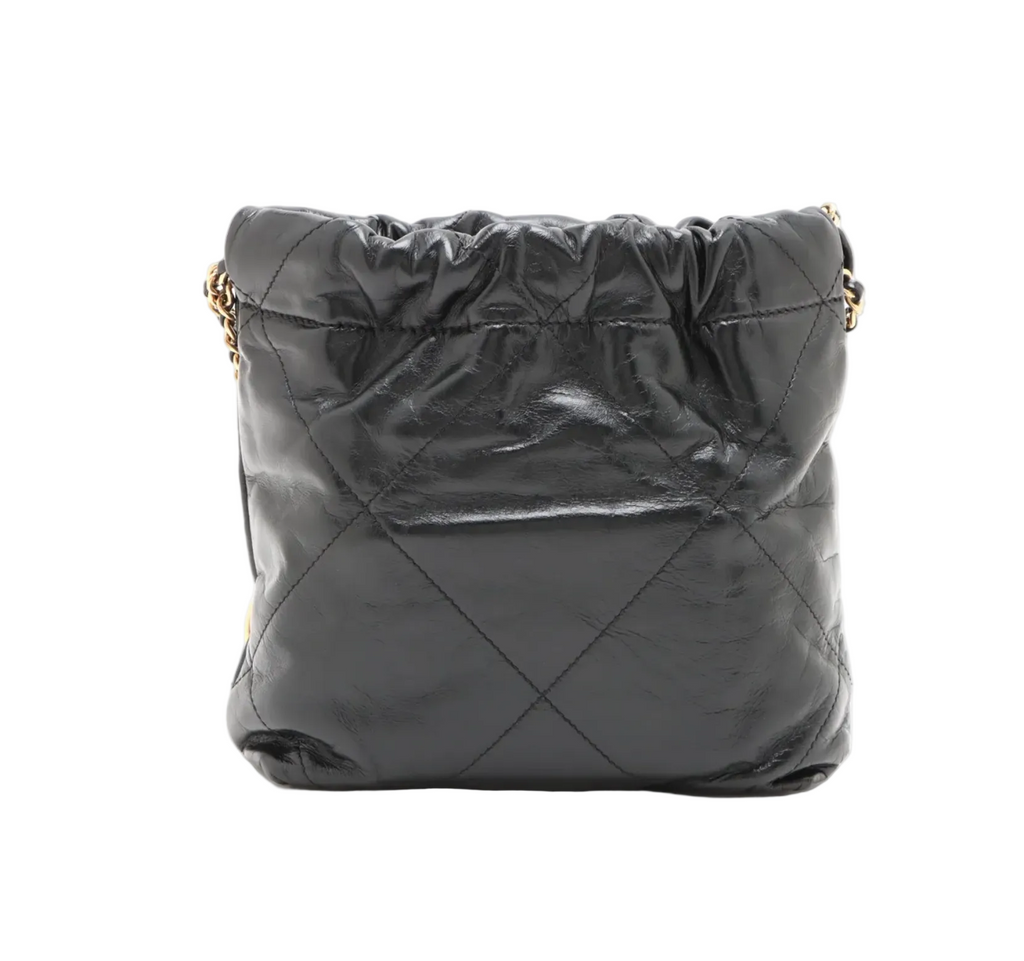 Pre-owned Chanel 22 Mini Handbag Black Shiny Calfskin Gold Hardware - Authenticated