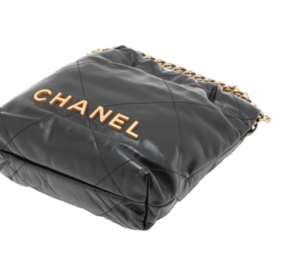 Pre-owned Chanel 22 Mini Handbag Black Shiny Calfskin Gold Hardware - Authenticated