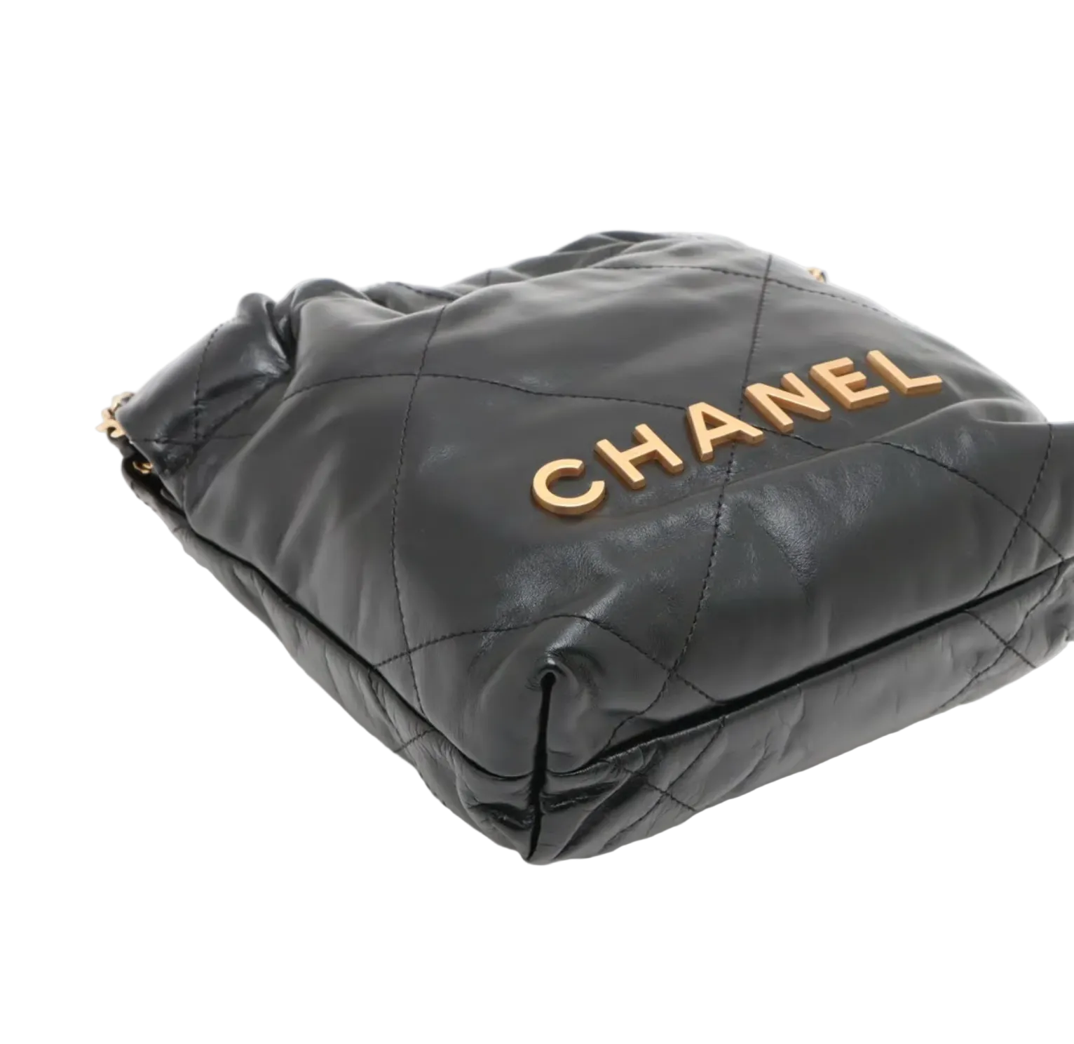 Pre-owned Chanel 22 Mini Handbag Black Shiny Calfskin Gold Hardware - Authenticated
