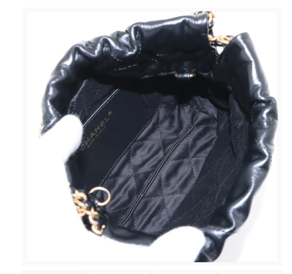 Pre-owned Chanel 22 Mini Handbag Black Shiny Calfskin Gold Hardware - Authenticated