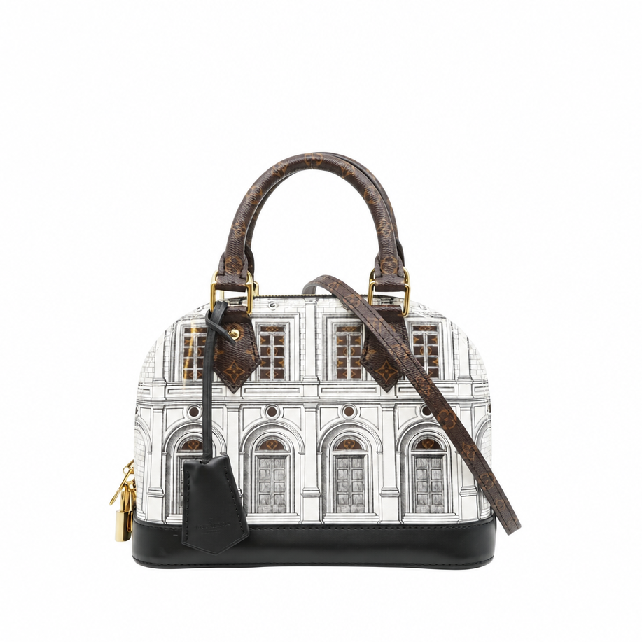 Pre-owned Louis Vuitton x Fornasetti Architettura Alma BB in Black and White Architectural Print - Authenticated