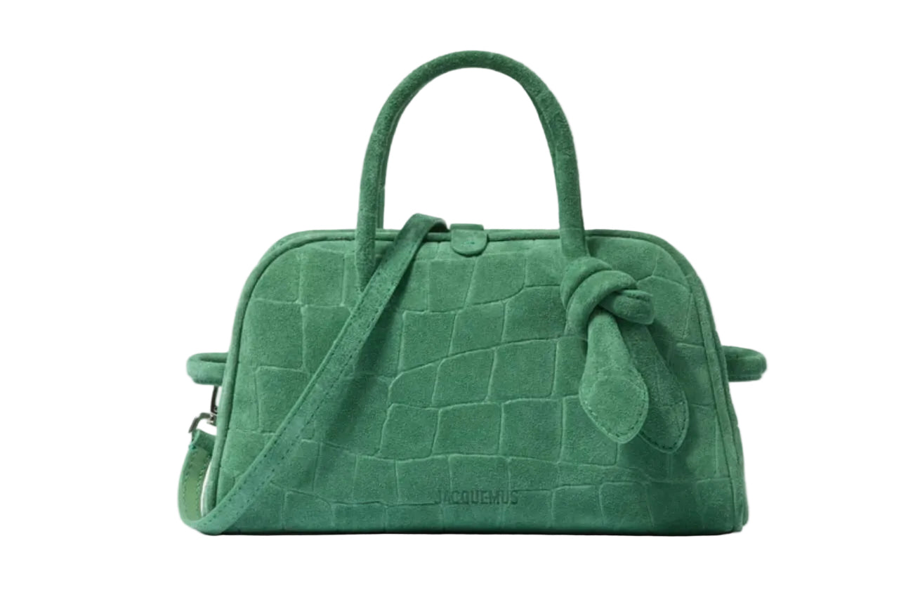 New With Tags Jacquemus Le Petit Turismo Bag Green Croc-Embossed Suede - Authenticated