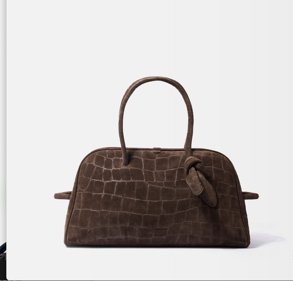 New With Tags Jacquemus Le Turismo Crocodile-embossed Suede Bowling Bag Dark Brown - Authenticated