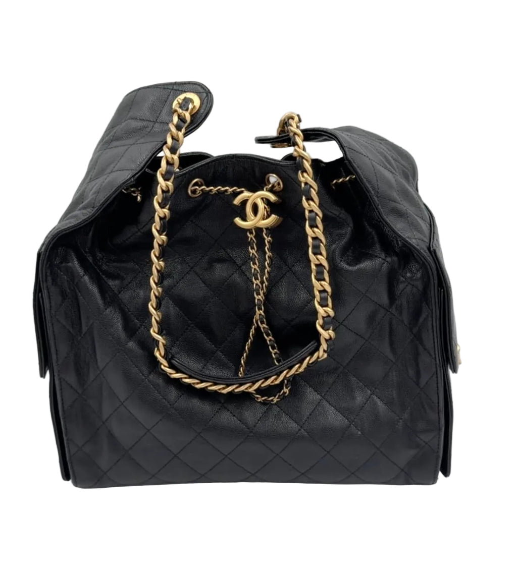 Pre-owned Chanel 25 Hobo Medium Black Caviar Leather Gold Hardware - Authenticated