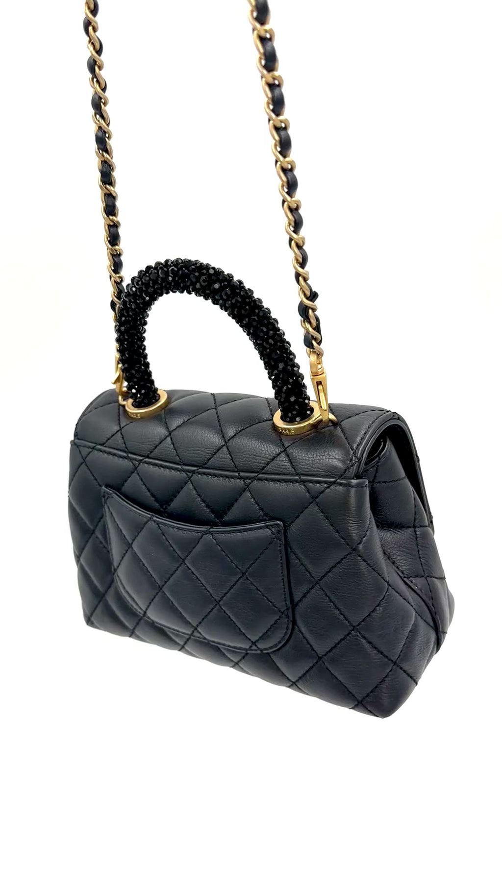 Pre-owned Chanel Calfskin Crystal Quilted Extra Mini Coco Handle Flap - Authenticated