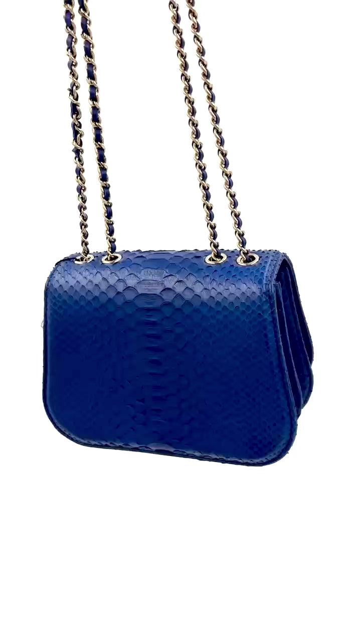 Pre-owned Chanel Braided Chic Python Flap Bag in Blue - Authenticated