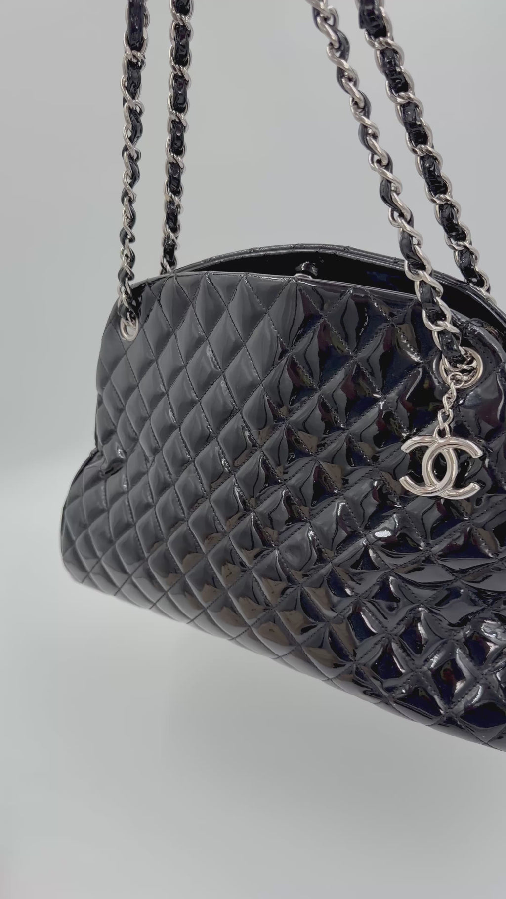 Pre-owned CHANEL Patent Quilted Maxi Just Mademoiselle Bowling Bag Black - Authenticated