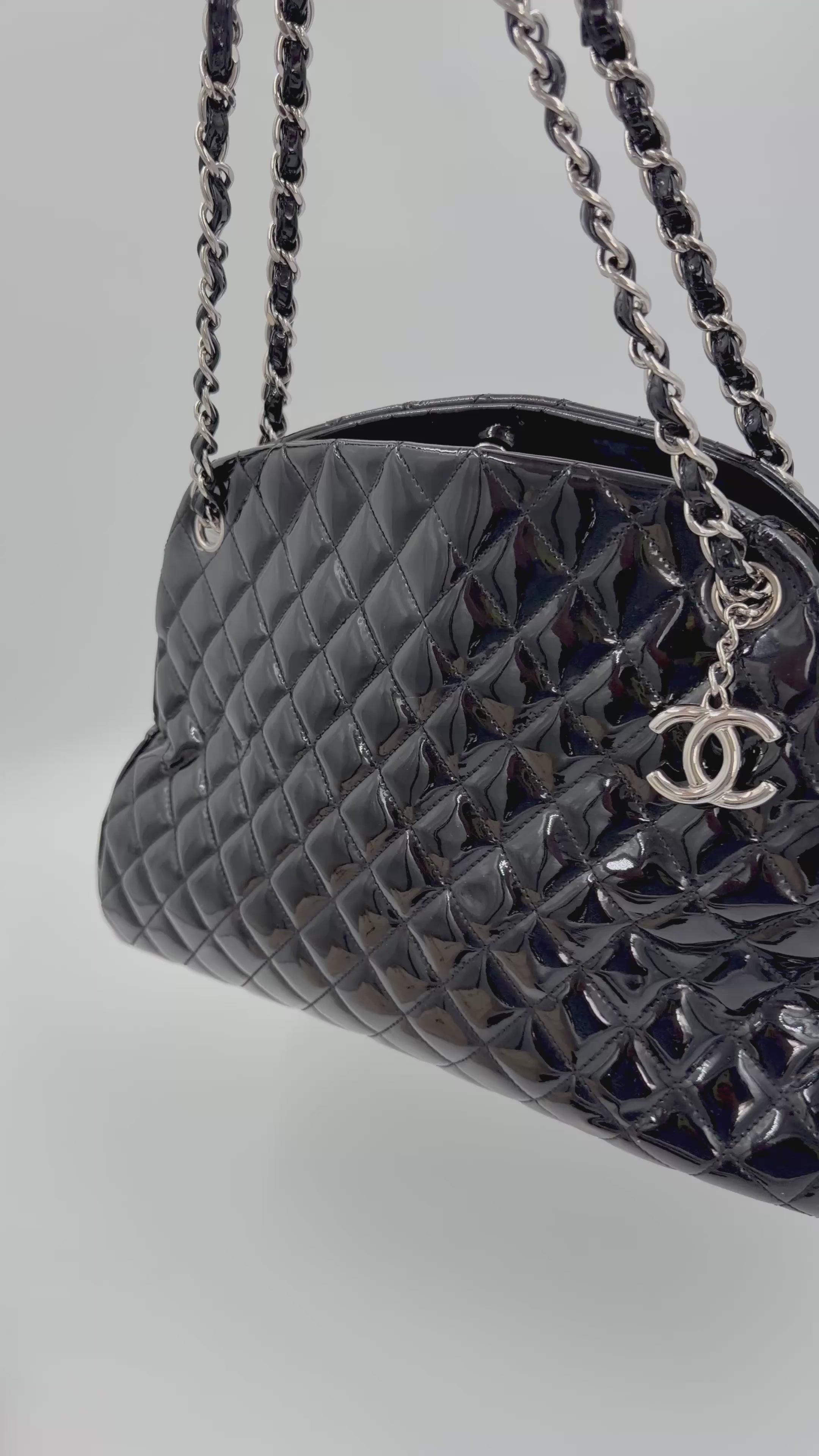 Pre-owned CHANEL Patent Quilted Maxi Just Mademoiselle Bowling Bag Black - Authenticated