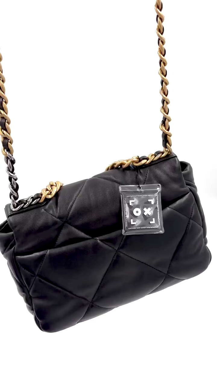 Pre-owned Chanel 19 Small Black Quilted Lambskin Flap Bag - Authenticated