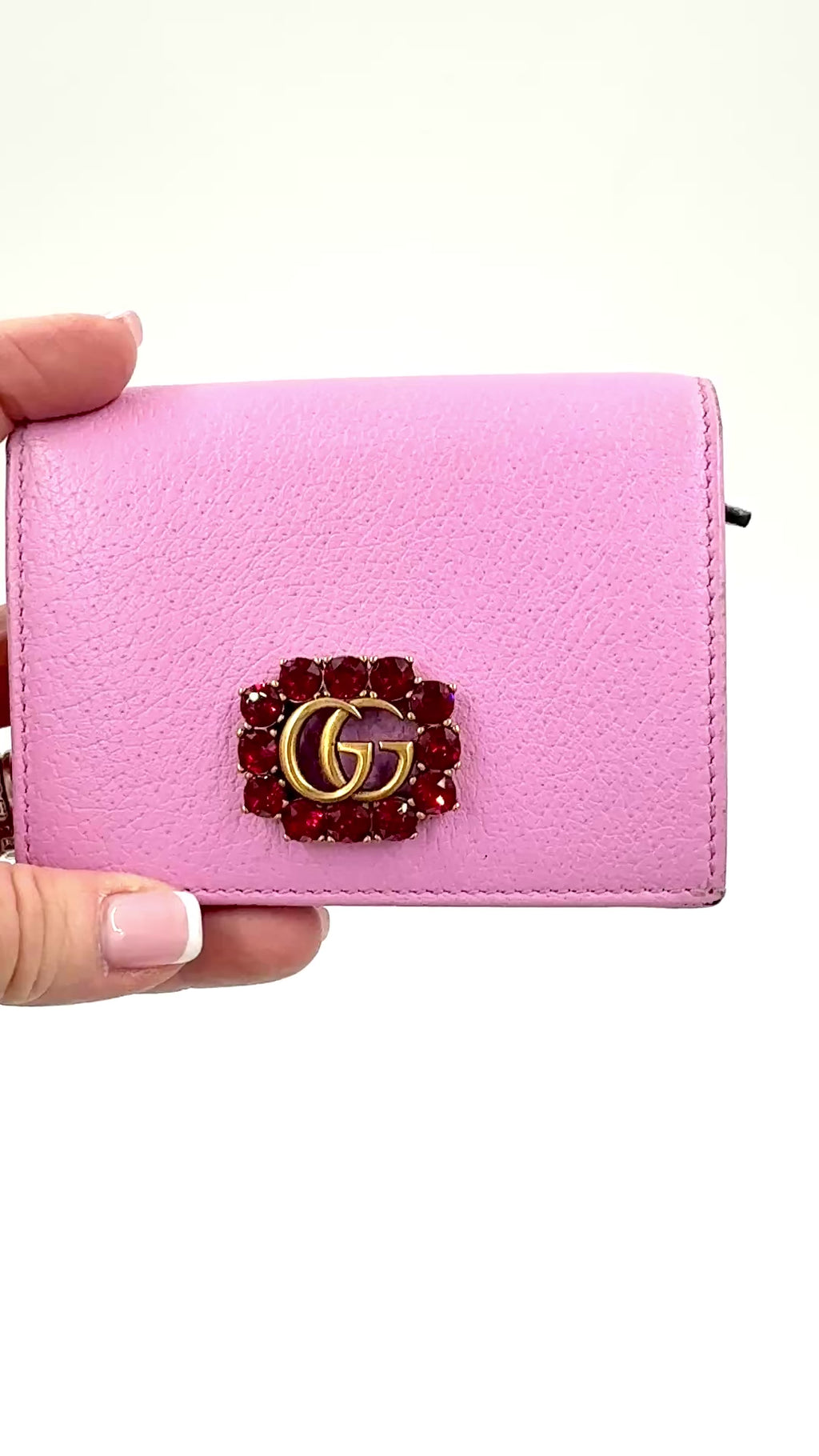 Pre-Owned Gucci GG Marmont Pink Leather Crystal Wallet - Authenticated