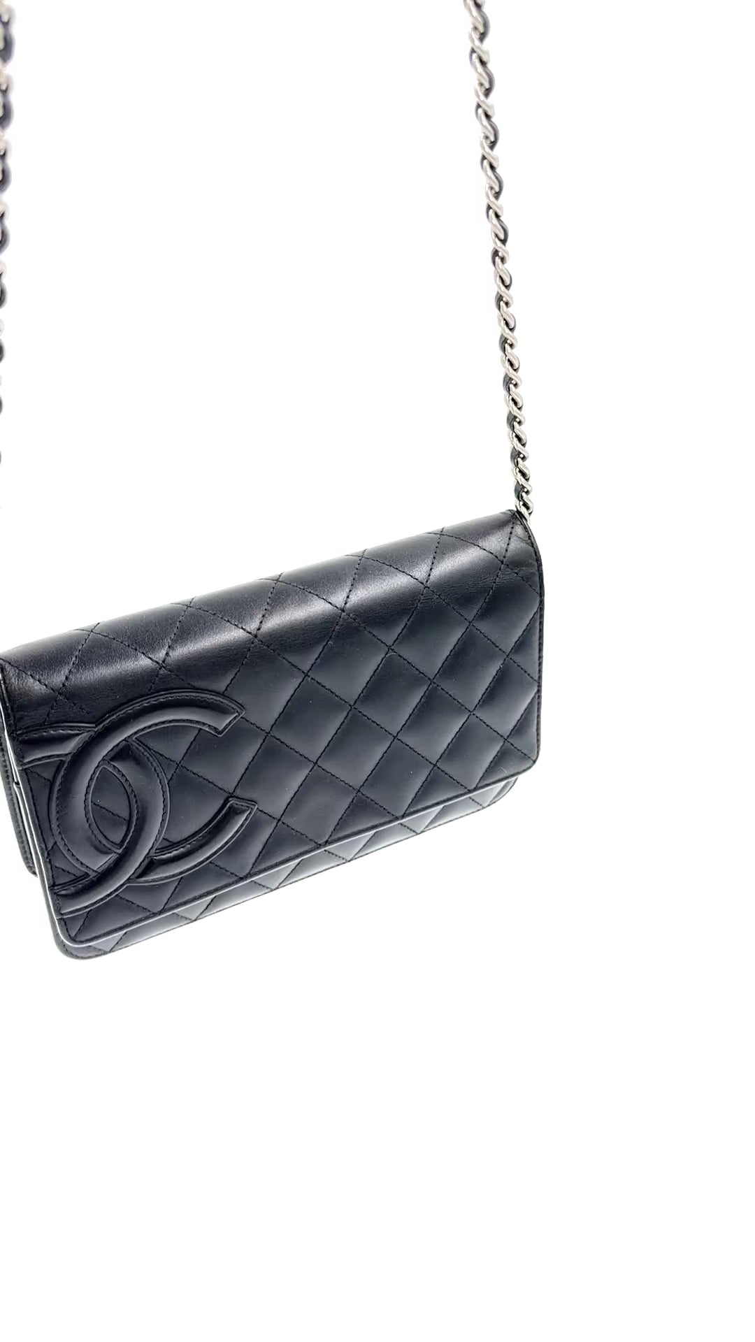 Pre-owned Chanel Black Cambon Wallet on Chain Fuschia Lining Silver Hardware - Authenticated