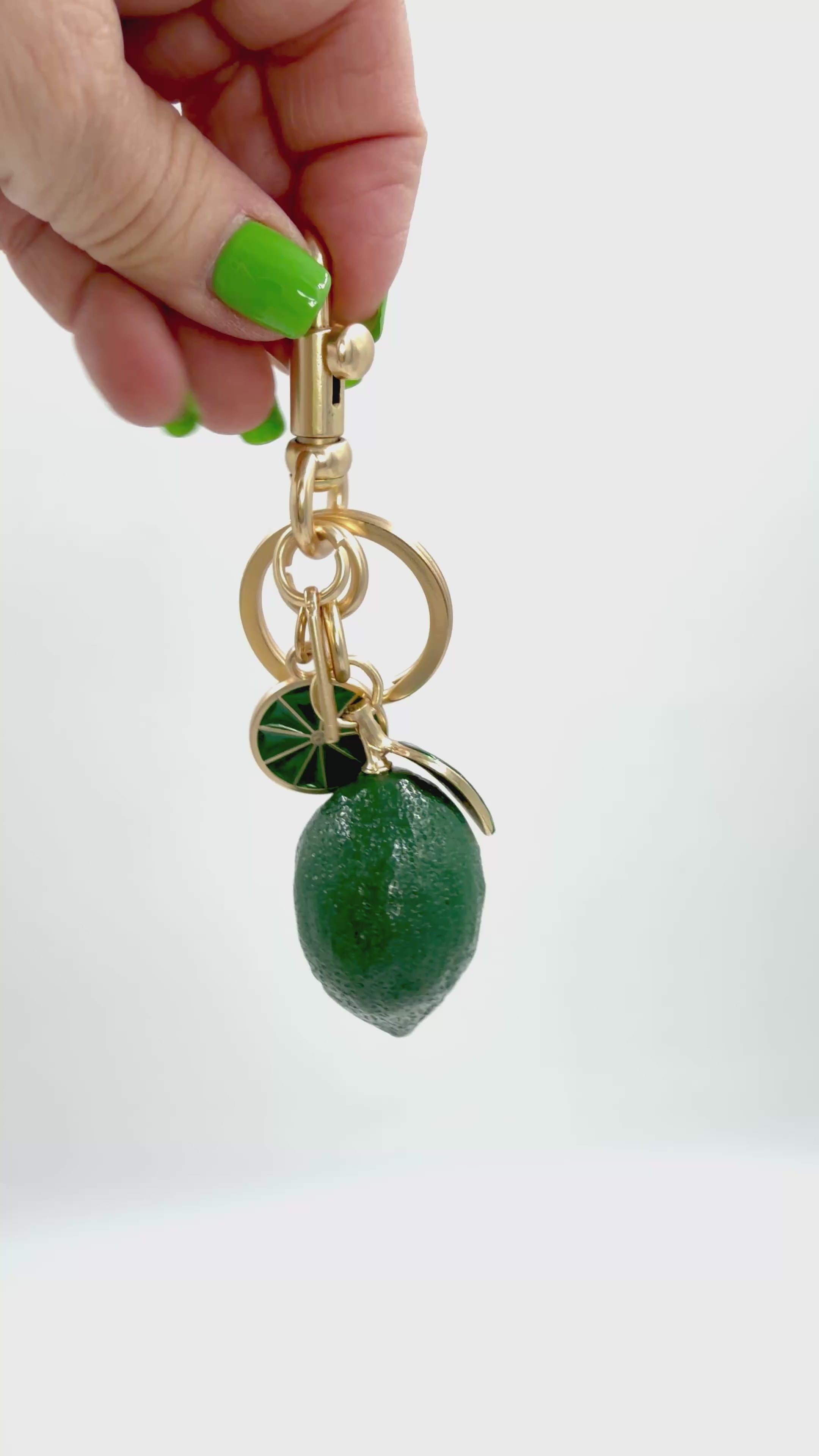 Enamel Lime Bag Charm Keyring