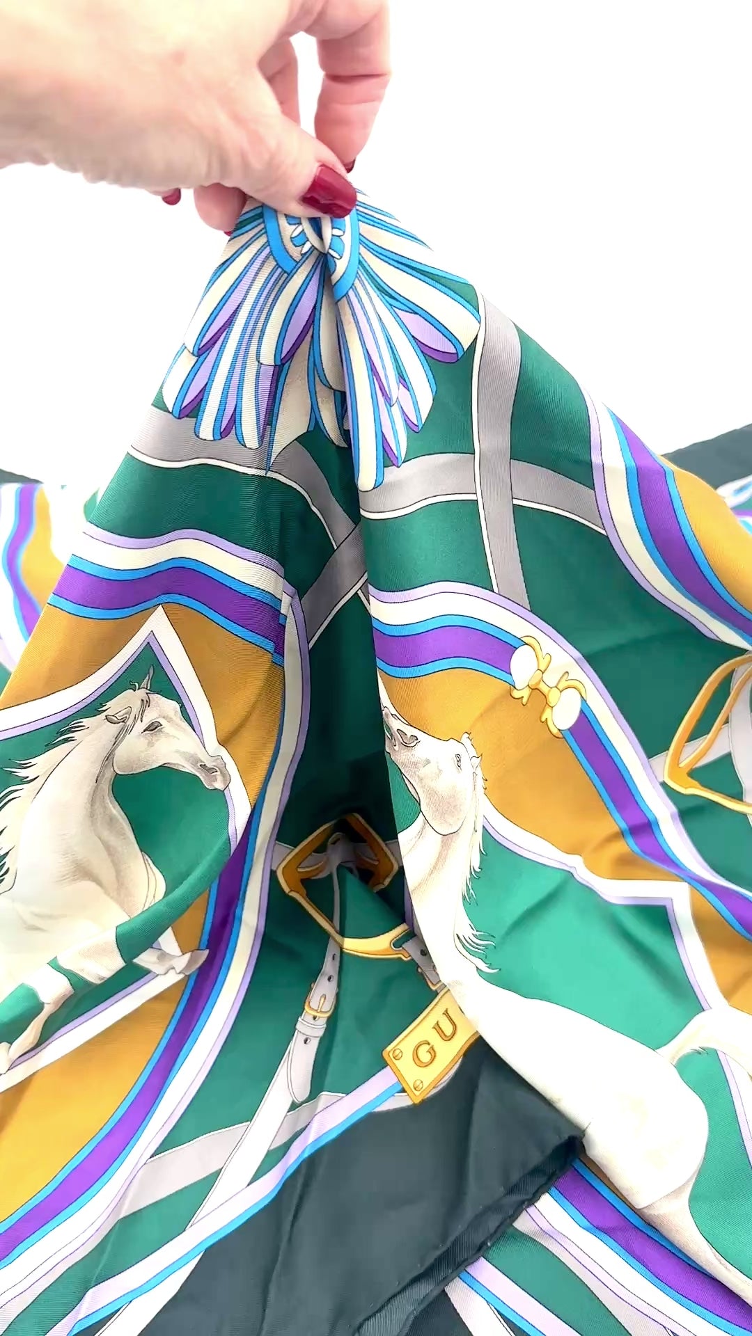 Pre-Owned Gucci Silk Scarf Equestrian Print White Stallions - Authenticated