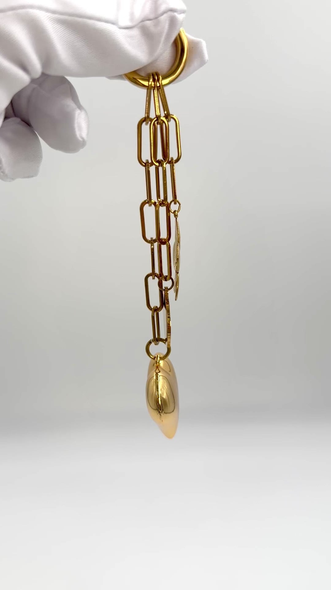 Hawley Studio Bag Charm with Puffy Heart, Love, and Flower - Gold Tone