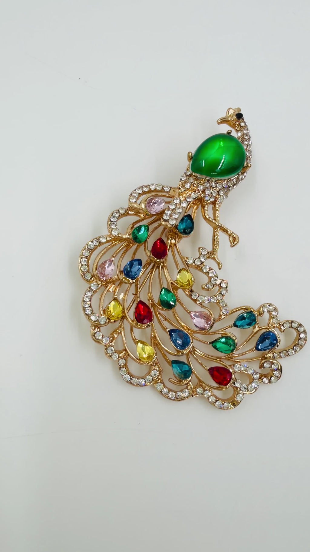 Crystal Multicolor Peacock Brooch - Unbranded