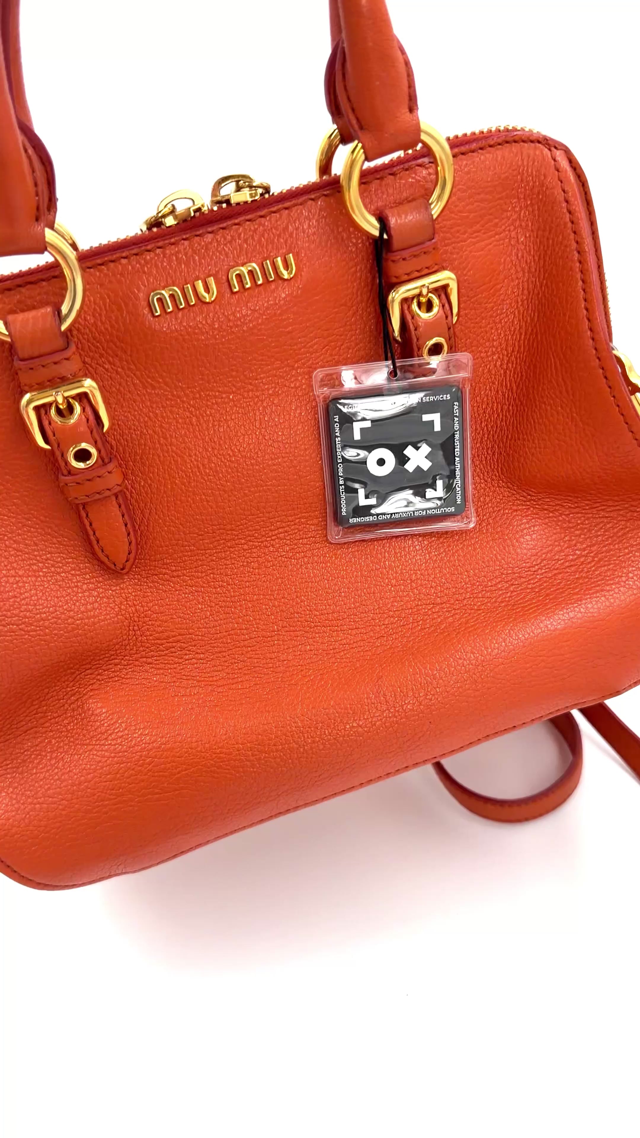 Pre-owned Miu Miu Madras Leather Bowler Bag in Orange - Authenticated