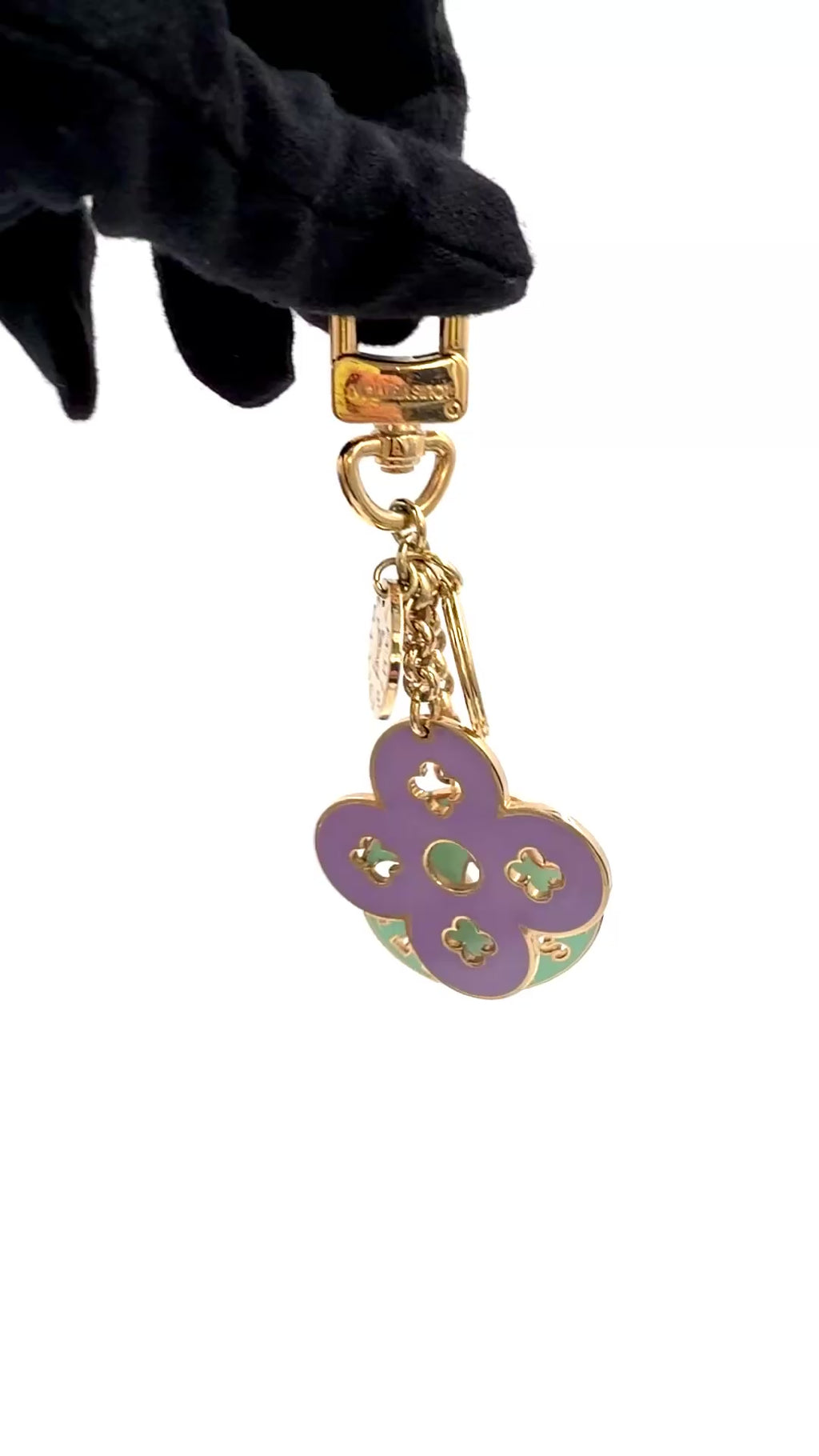 Pre-owned Louis Vuitton Porte-Cles Looping Bag Charm Reversible Coral Pink Turquoise Purple Yellow Gold