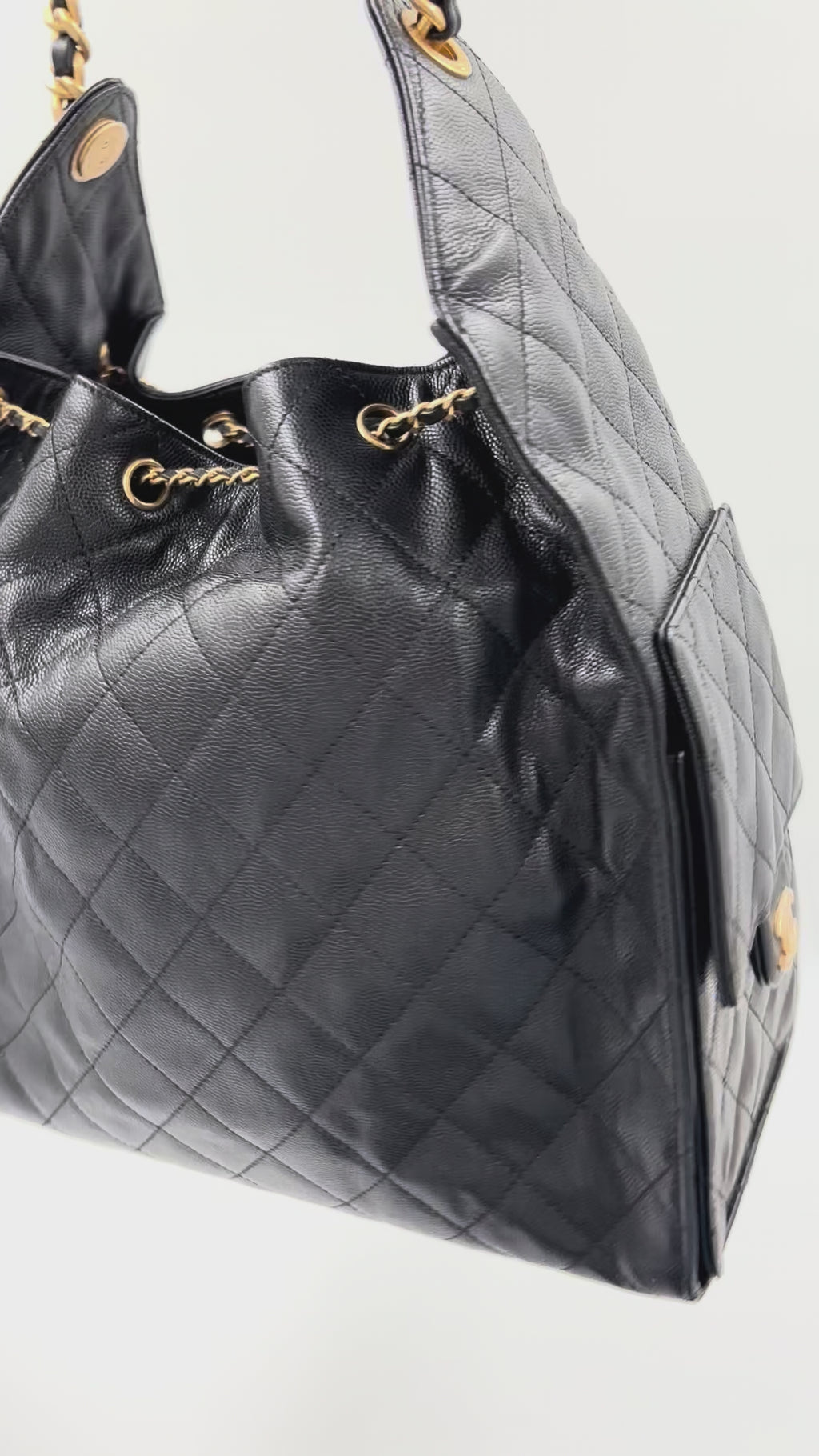 Pre-owned Chanel 25 Medium Black Caviar Leather Gold Hardware - Authenticated