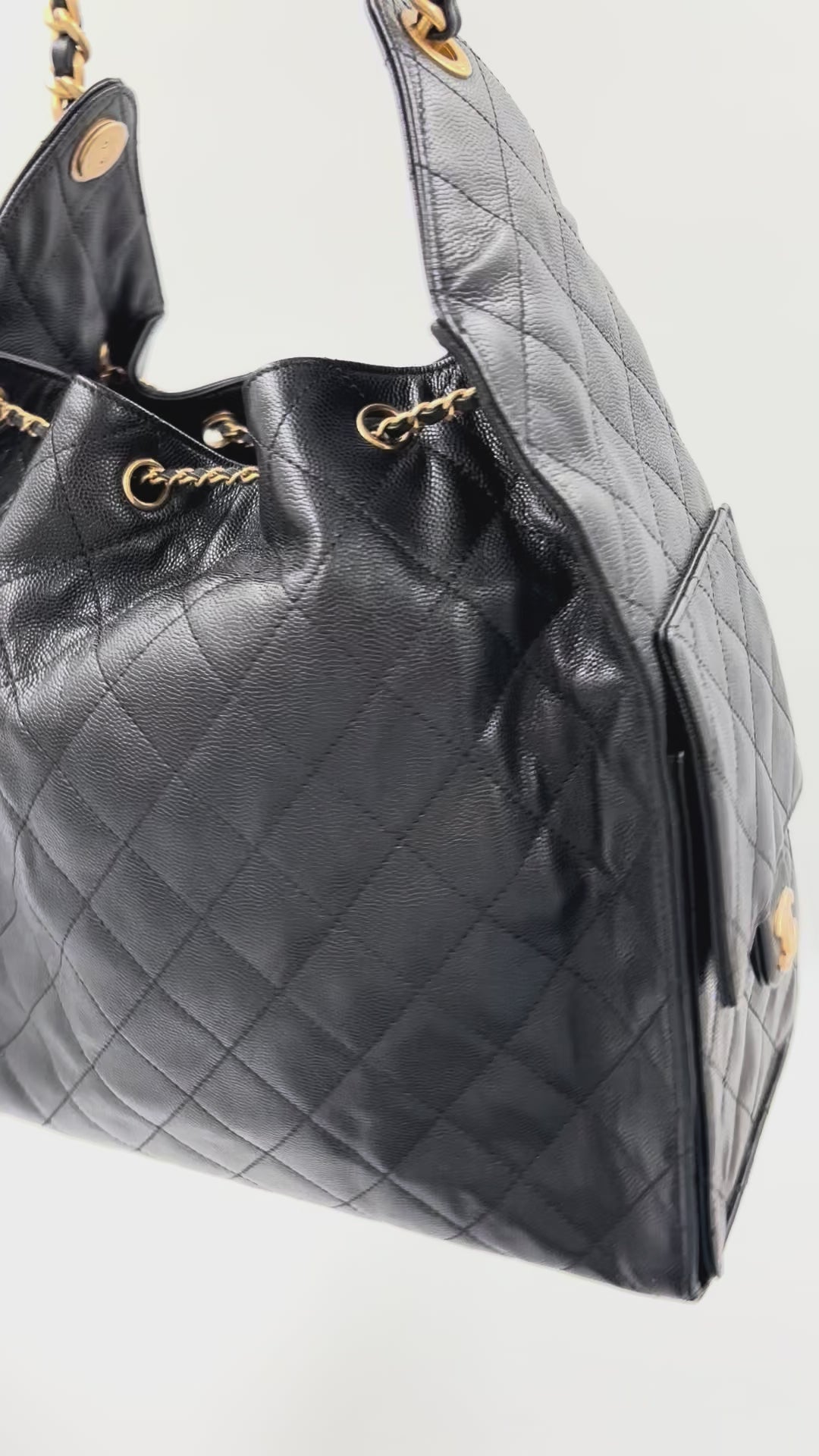 Pre-owned Chanel 25 Medium Black Caviar Leather Gold Hardware - Authenticated