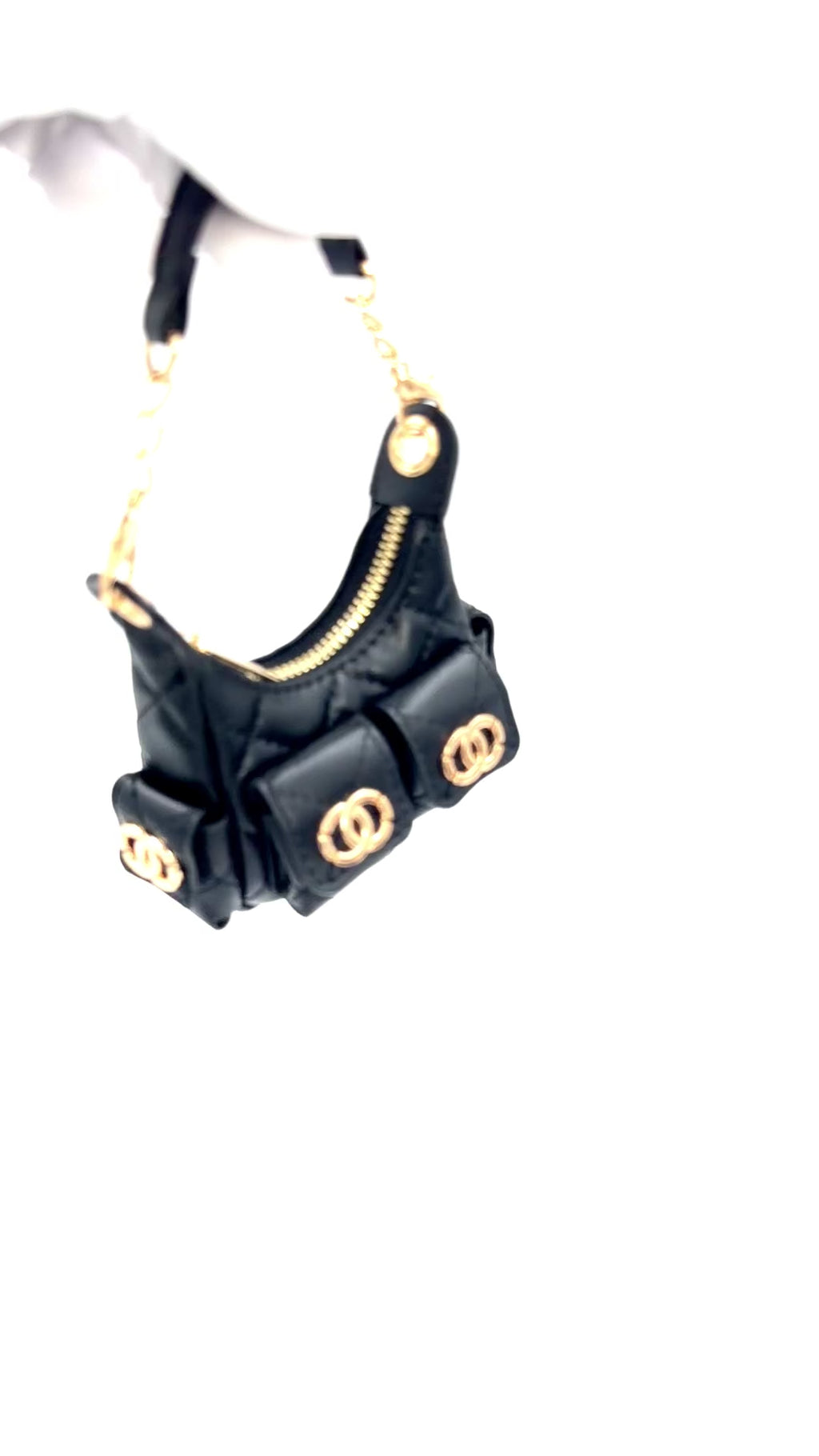 Faux Chanel Bag Bag Charm - Black