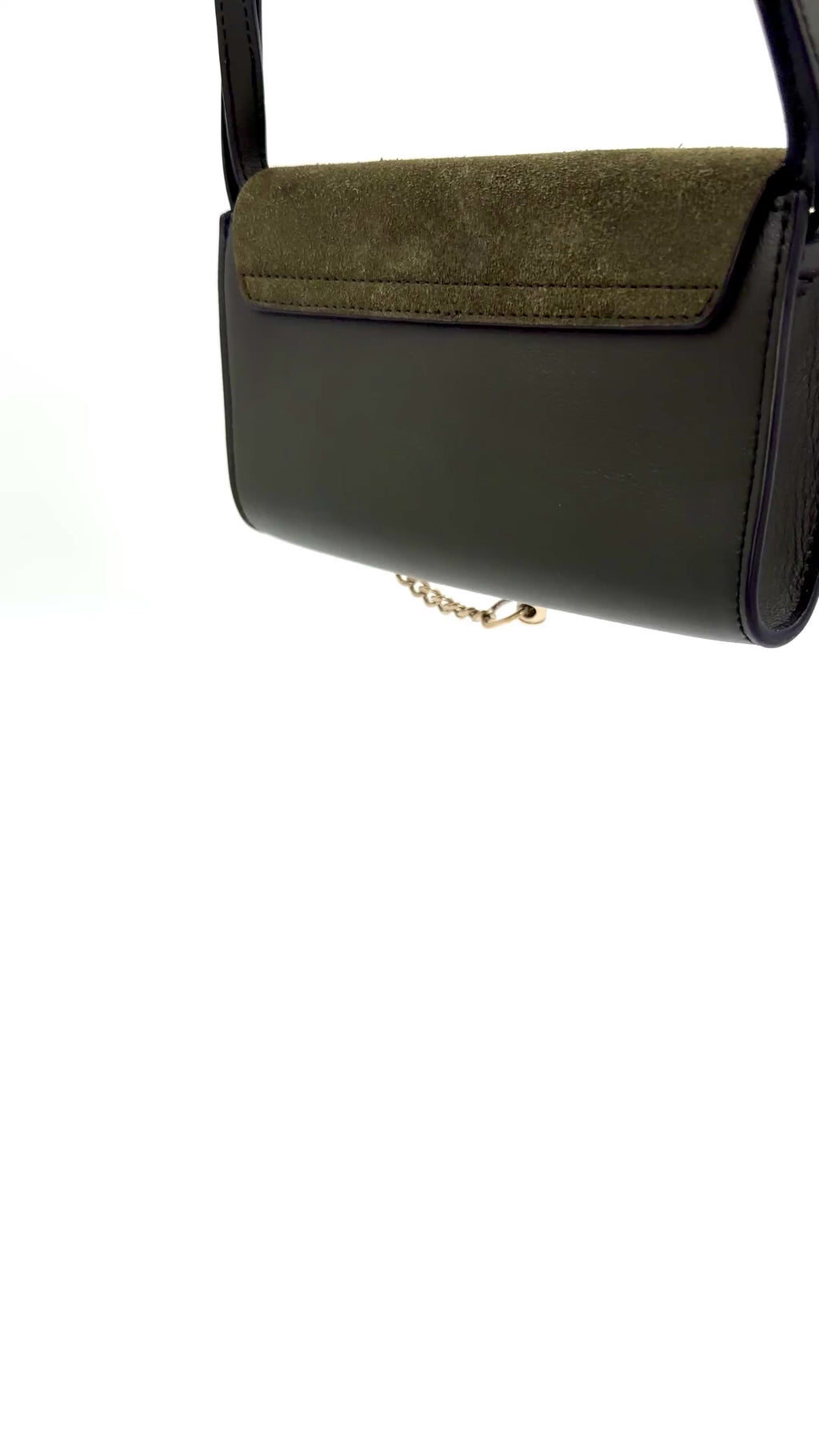 Pre-owned Chloe Faye Crossbody Wallet Olive Suede and Leather Mixed Metal Hardware - Authenticated