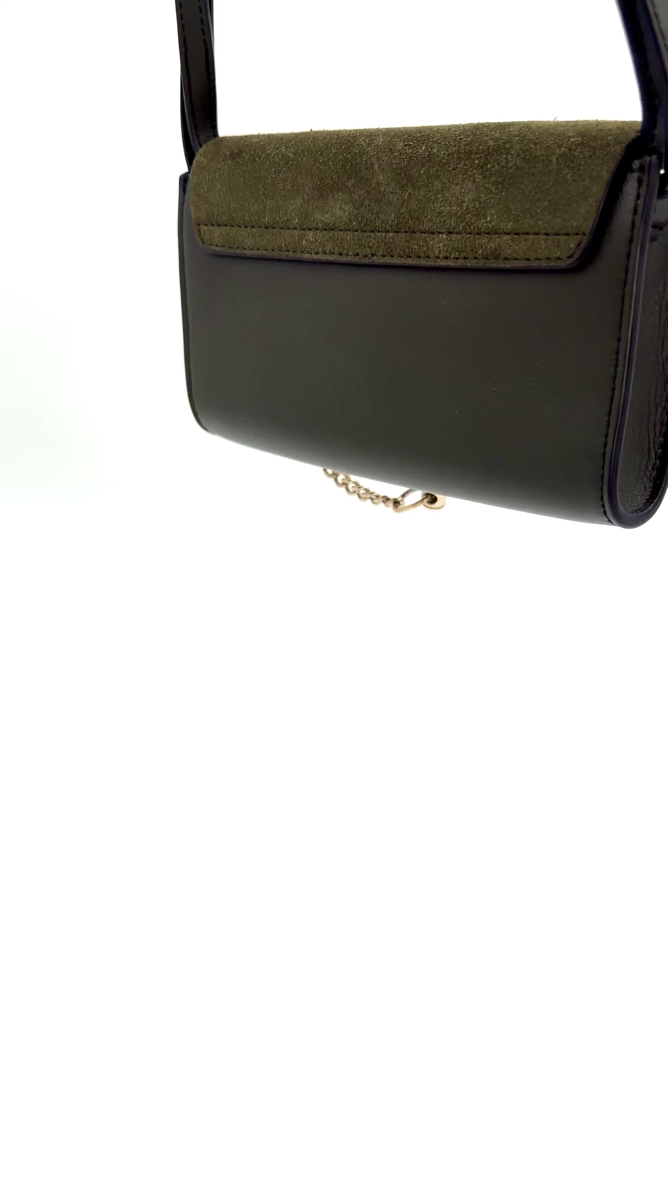 Pre-owned Chloe Faye Crossbody Wallet Olive Suede and Leather Mixed Metal Hardware - Authenticated