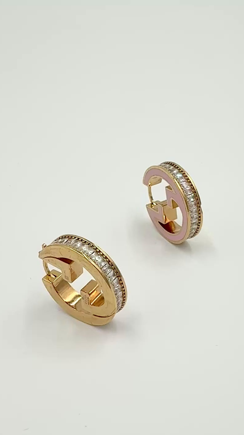 Pre-Owned Gucci GG Enamel and Gold Crystal Hoop Earrings - Authenticated
