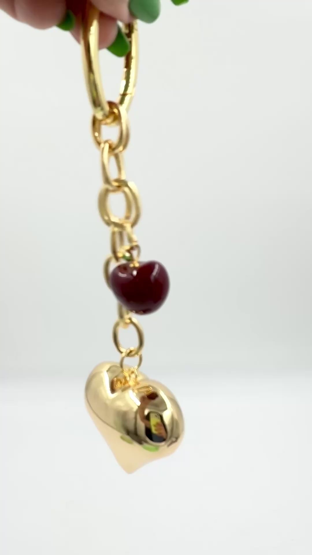 Hawley Revival Gold Filled Chain Bag Charm Puffy Heart Cherry