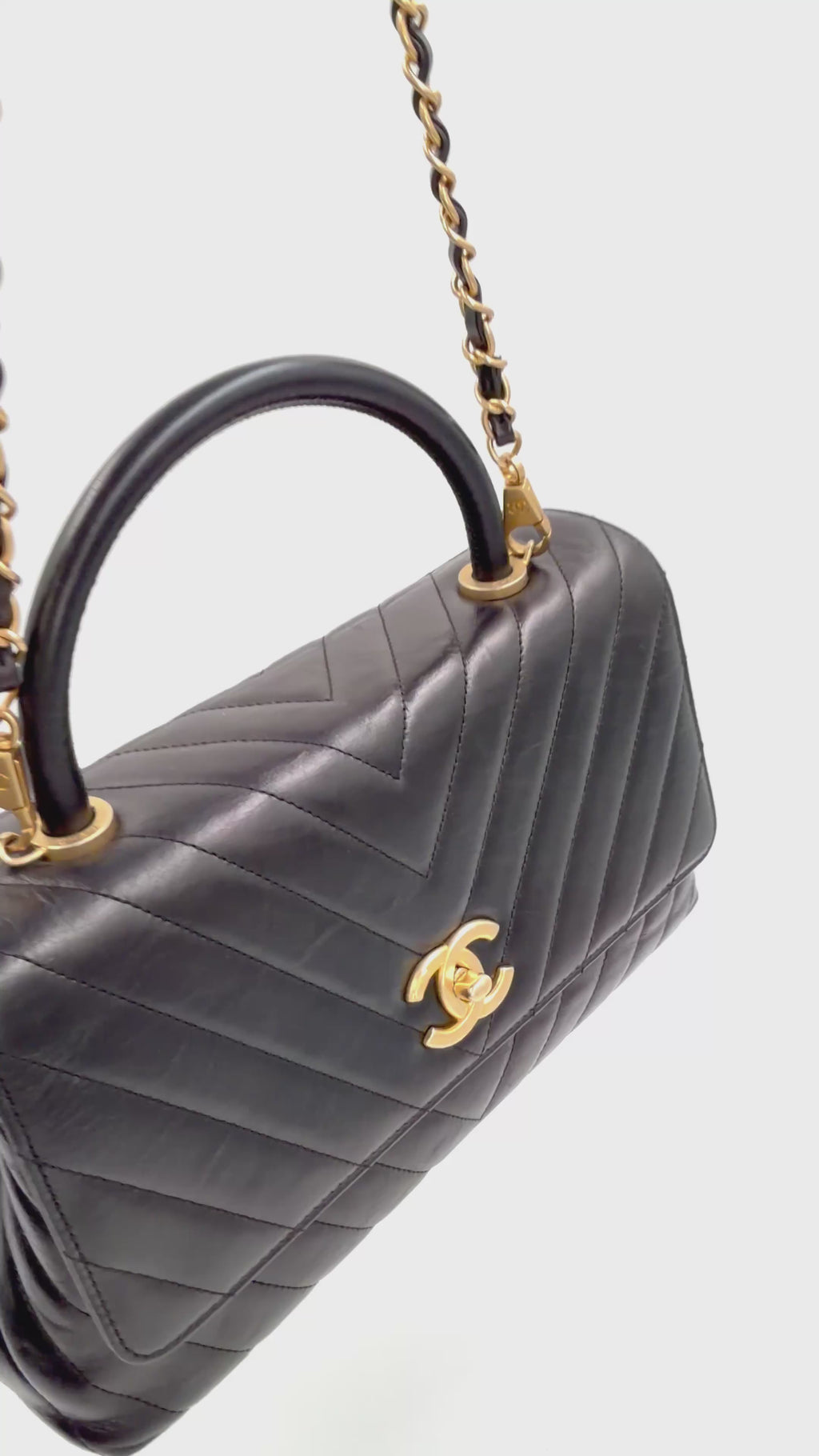 Pre-owned Chanel Black Chevron Coco Handle with Gold Hardware - Authenticated