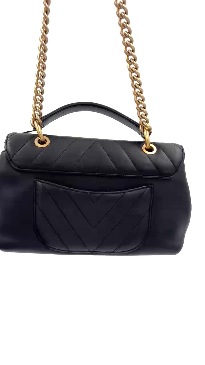 Pre-owned Chanel 2017-2018 Chevron Sheepskin Stitched Chain Top Handle & Crossbody Flap Satchel - Authenticated