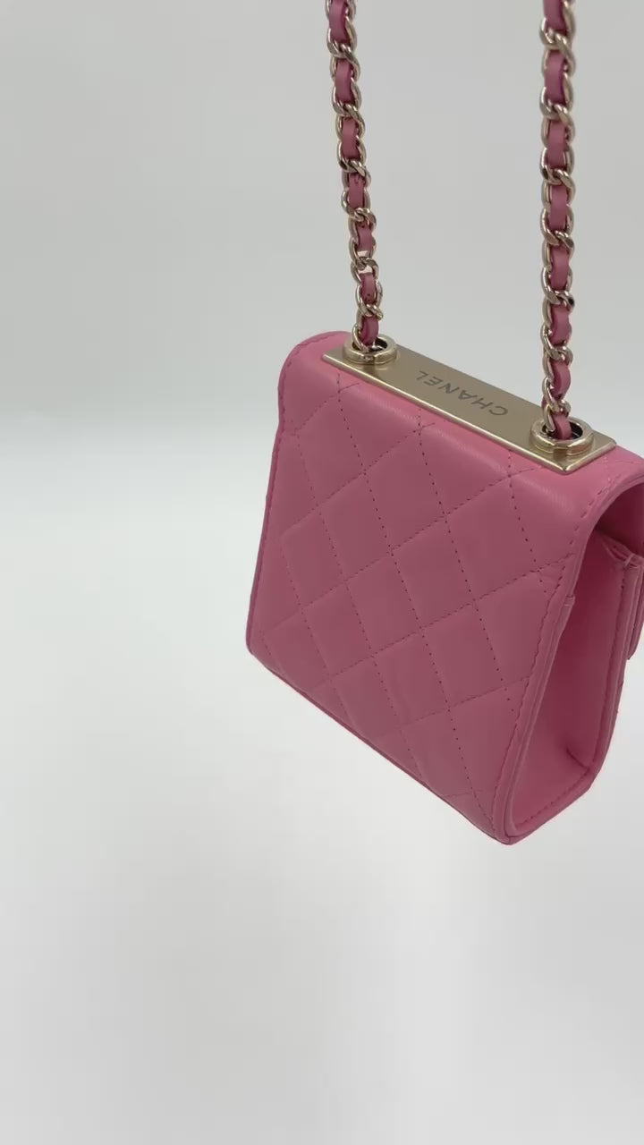 Pre-owned Chanel Pink Lambskin Mini Trendy CC Clutch with Chain - Authenticated