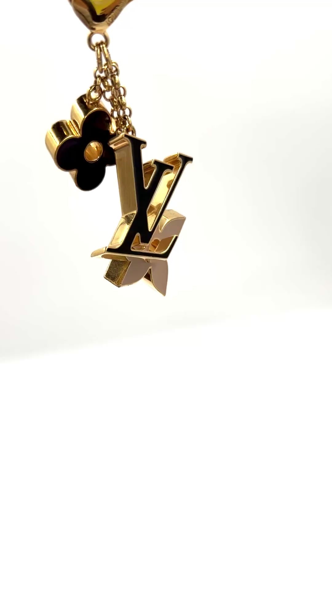 Pre-owned Louis Vuitton Fleur de Monogram Bag Charm Gold-Tone Black Beige Enamel