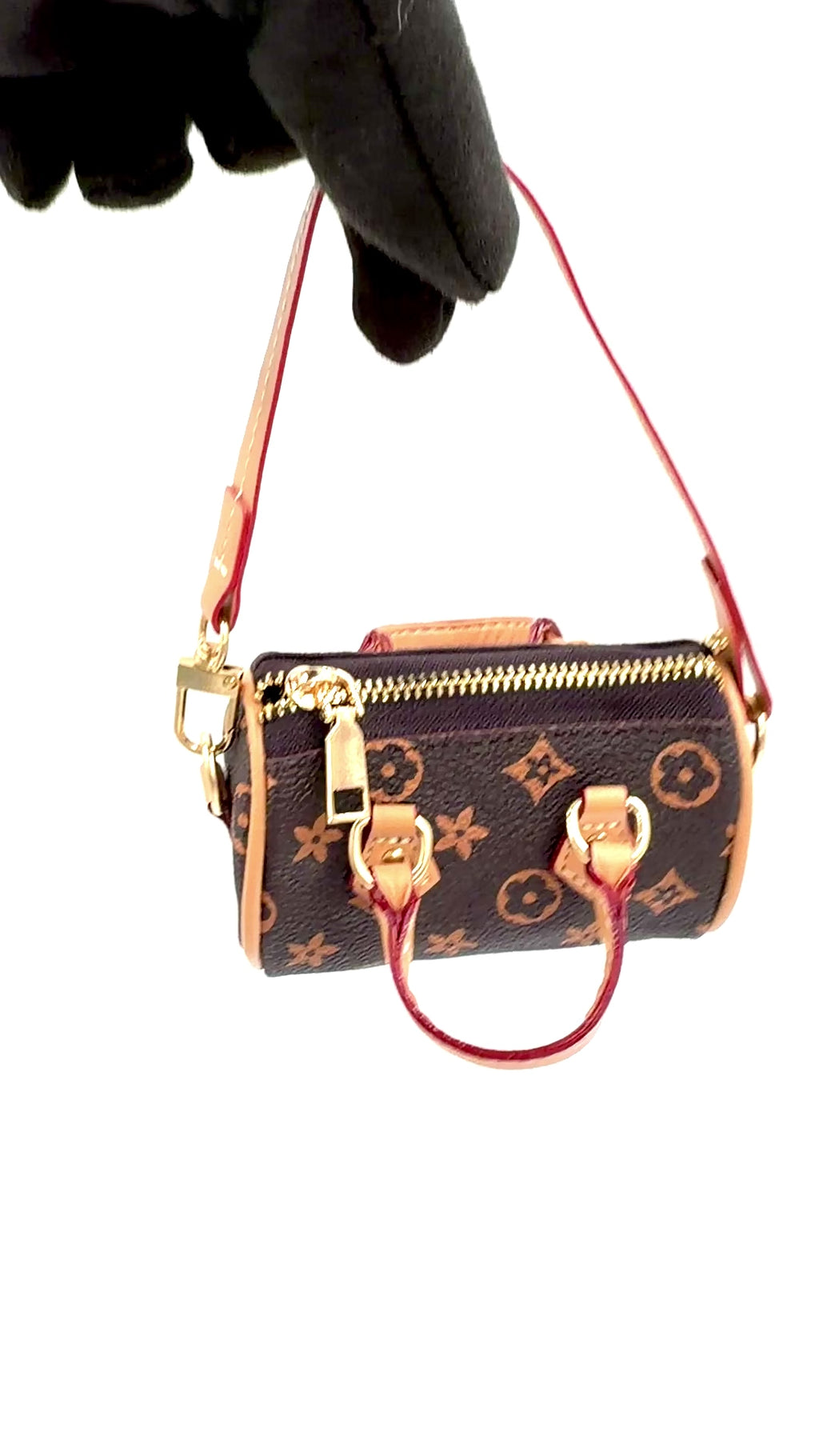 Mini Faux Speedy Bag Charm - Brown