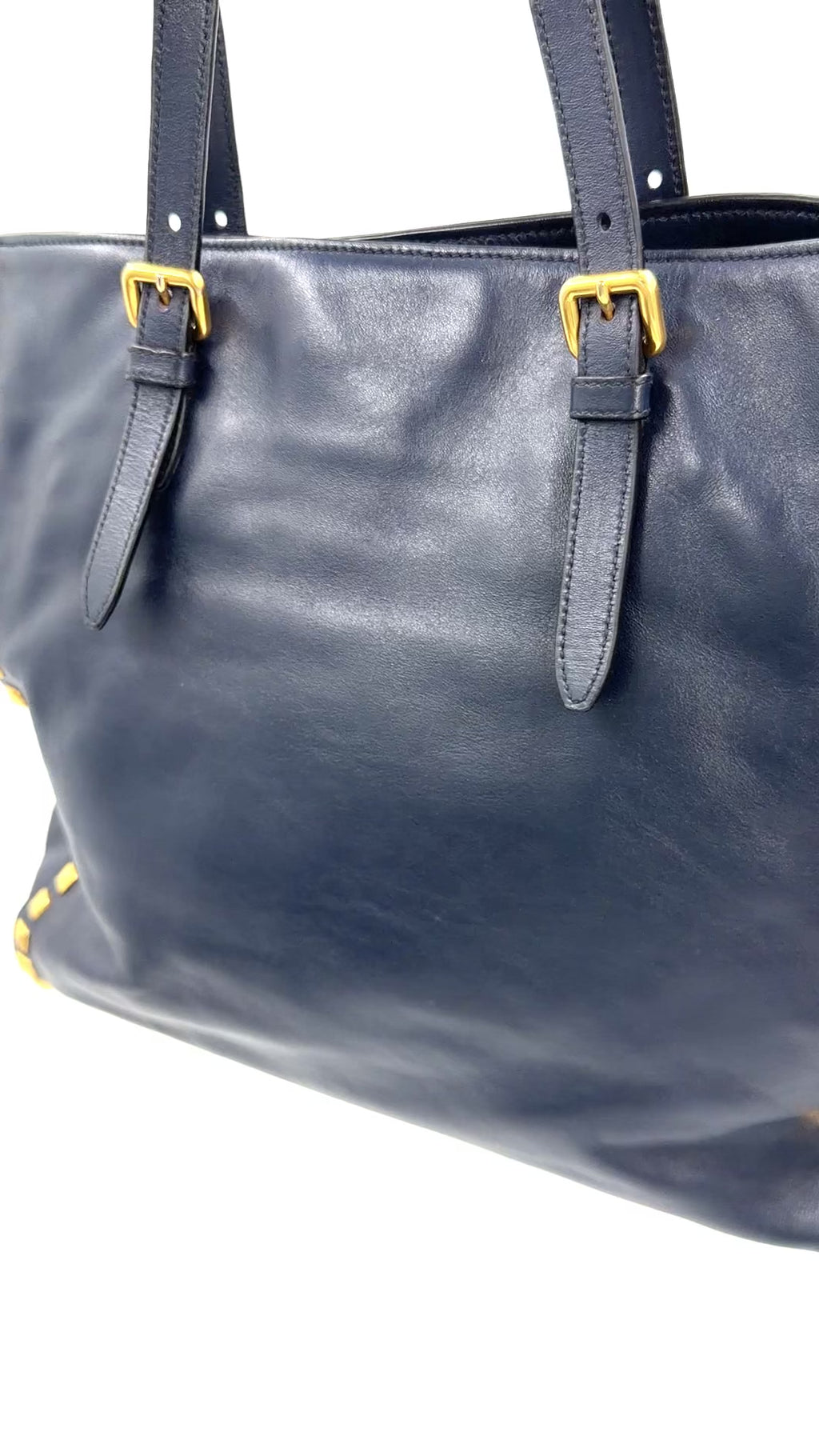 Pre-owned Miu Miu Studded Soft Calfskin Navy Blue Tote - Authenticated