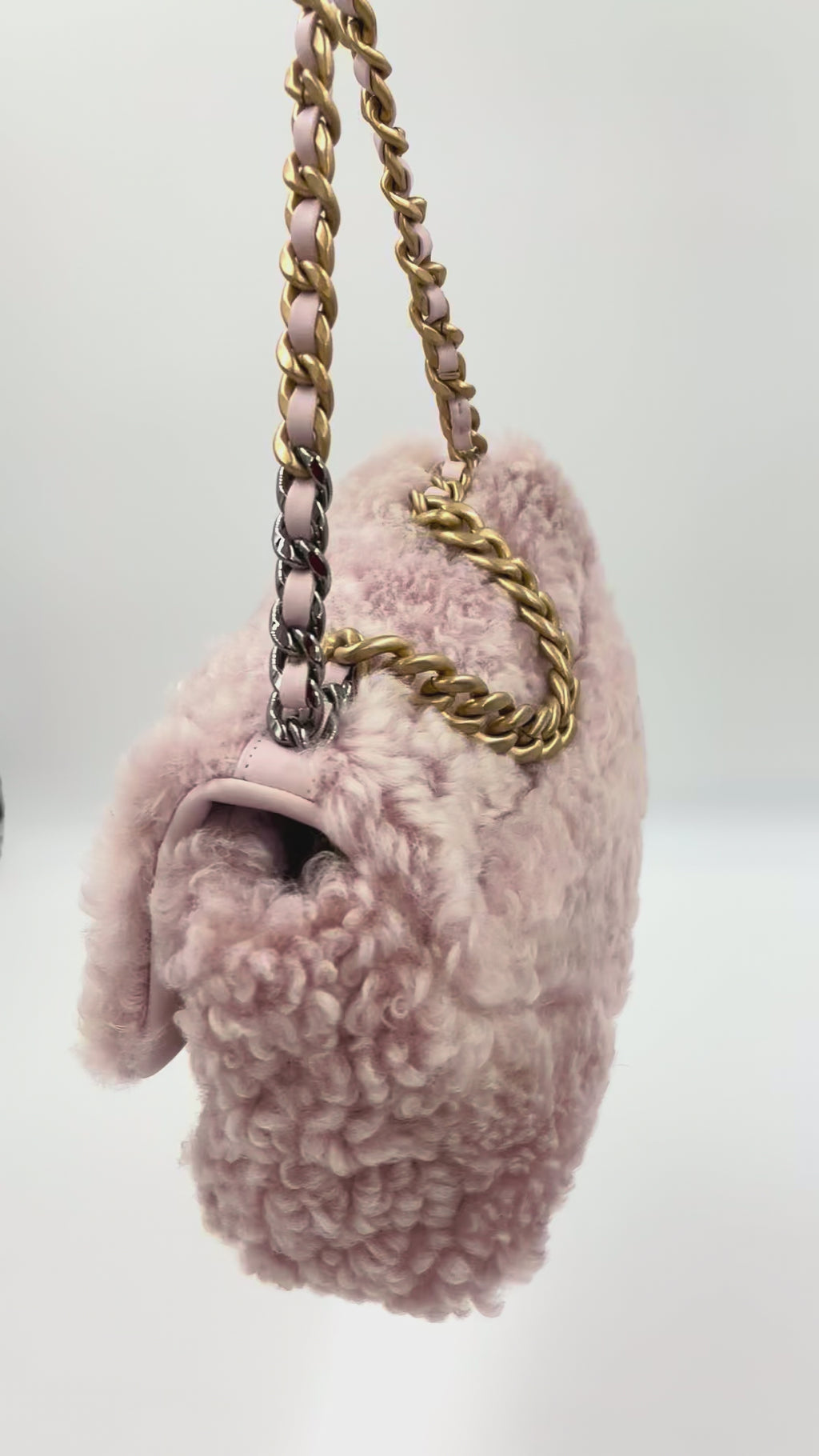 Pre-owned Chanel 19 Flap Bag Light Pink Shearling Small - Authenticated