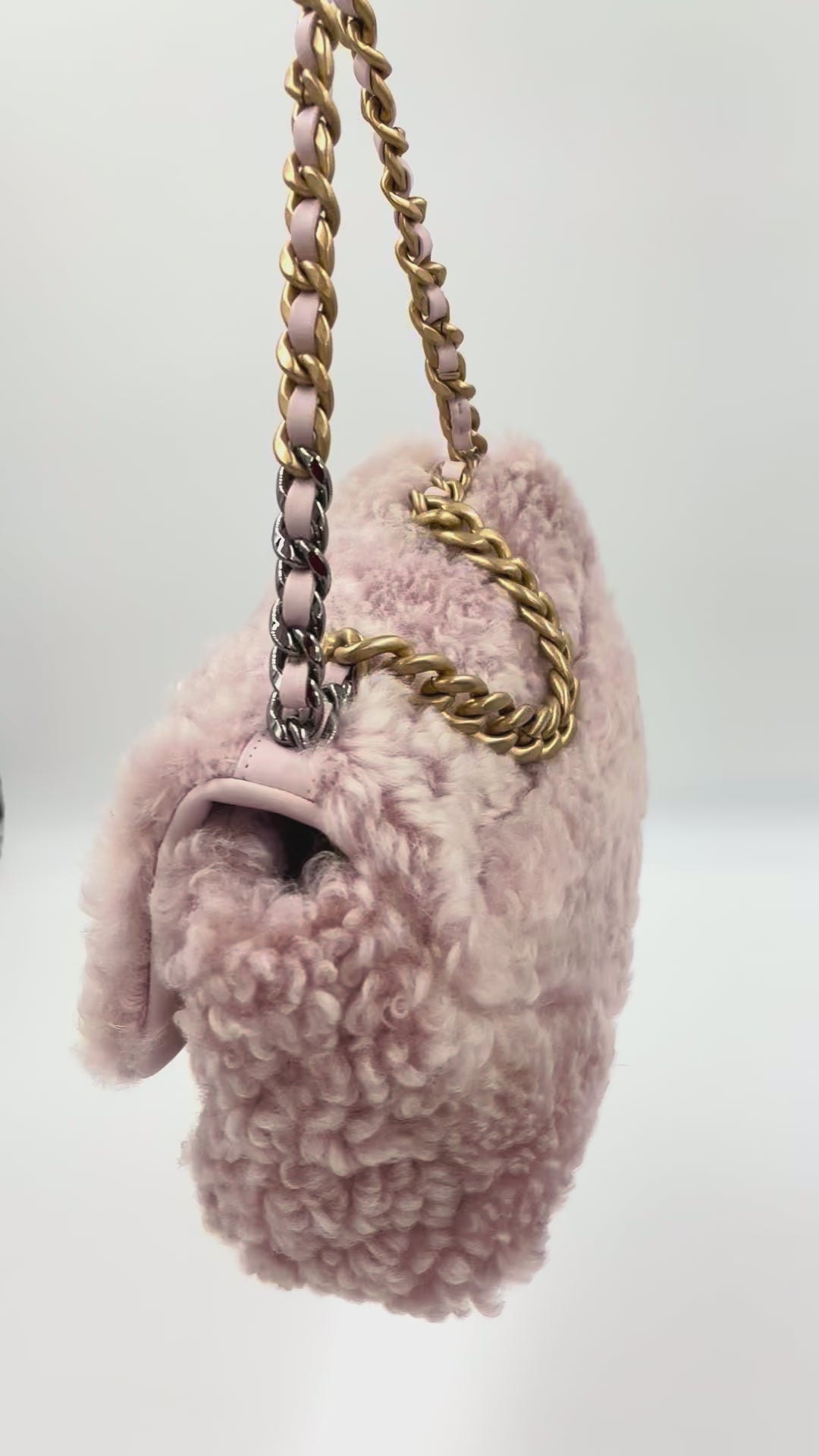 Pre-owned Chanel 19 Flap Bag Light Pink Shearling Small - Authenticated