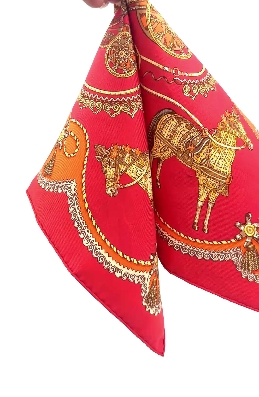 Pre Owned Hermes Red "Les Paperoles" Carre 45 Scarf  - Authenticated