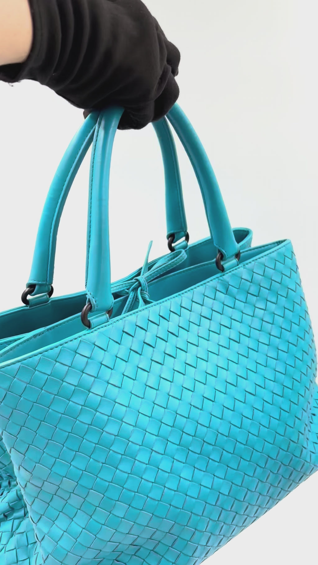 Pre-owned Bottega Veneta Blue Intrecciato Nappa Leather Top-Handle Bag - Authenticated