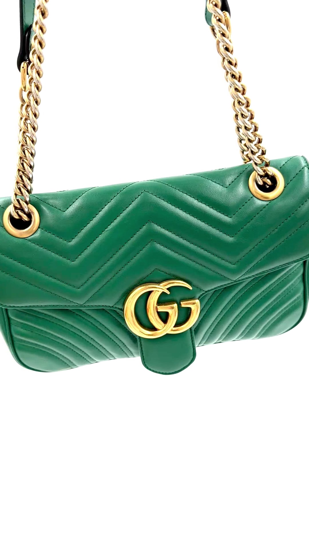 Pre-owned Gucci Green Marmont GG Matelassé Shoulder Bag - Authenticated