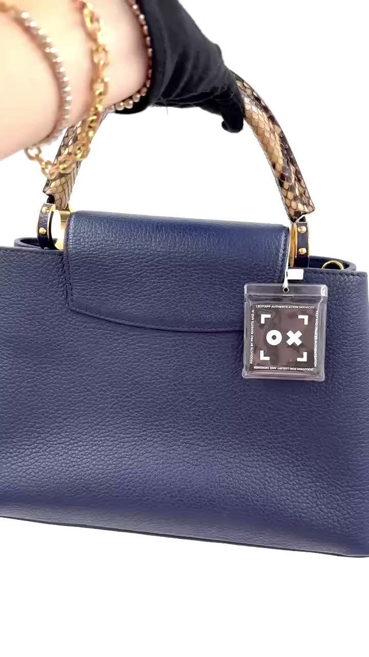 Pre-owned Louis Vuitton Capucines MM Navy Taurillon Python Handle - Authenticated