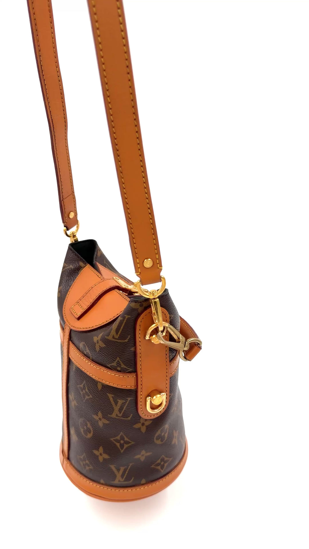Pre-owned Louis Vuitton Coated Canvas & Calfskin Shoulder Bag Duffle Brown Monogram - Authenticated
