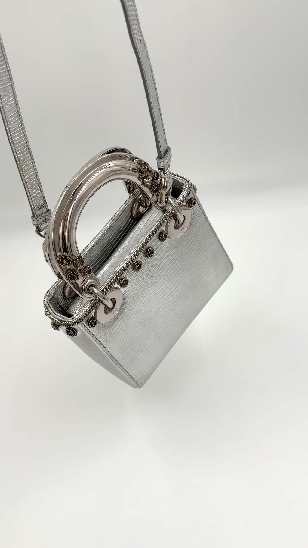 Pre-owned Christian Dior Mini Lady Dior Bag, Metallic Silver Lizard Skin, Limited Edition - Authenticated