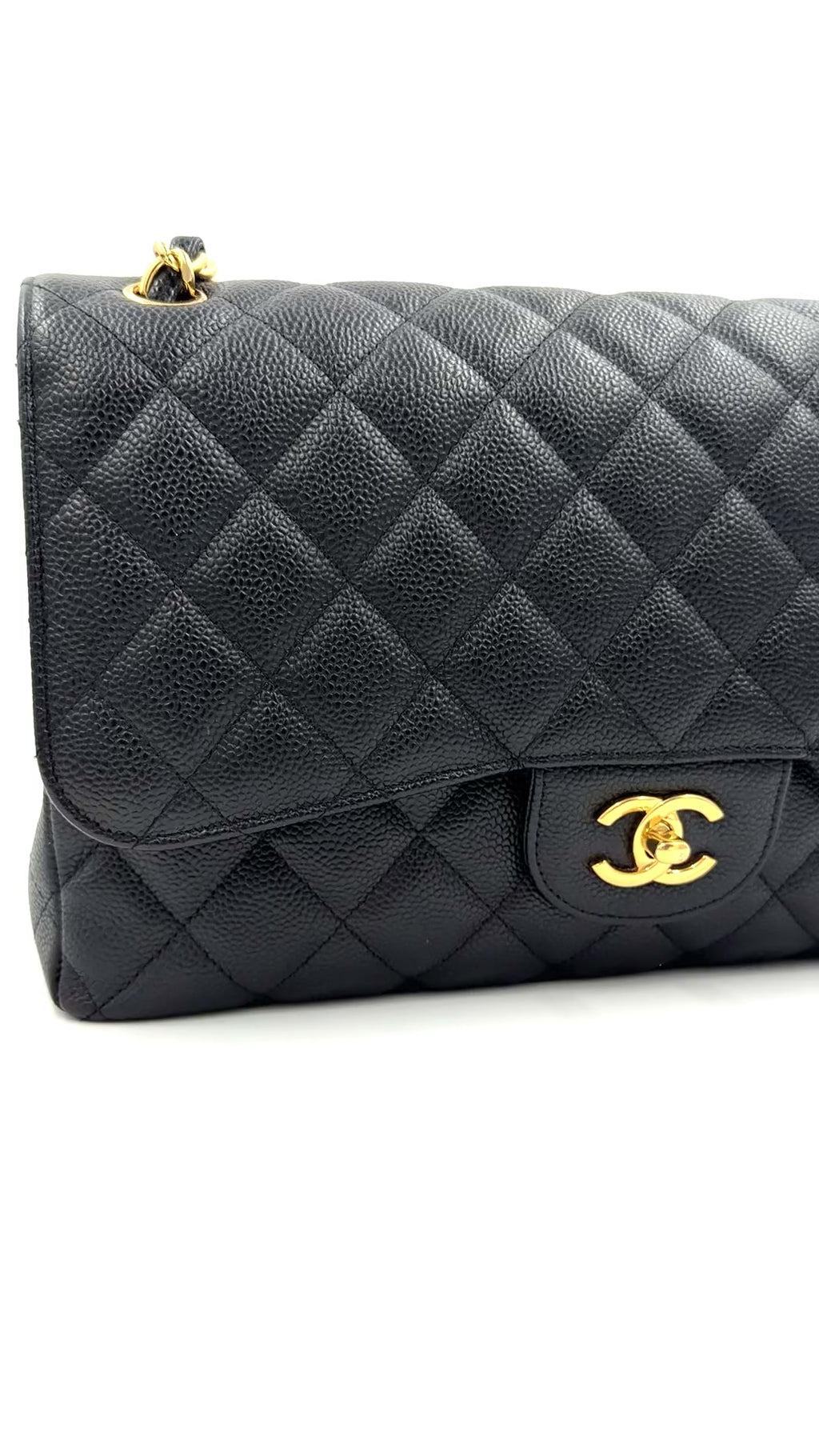 Pre-owned Chanel Black Caviar Jumbo Double Flap Gold Hardware - Authenticated