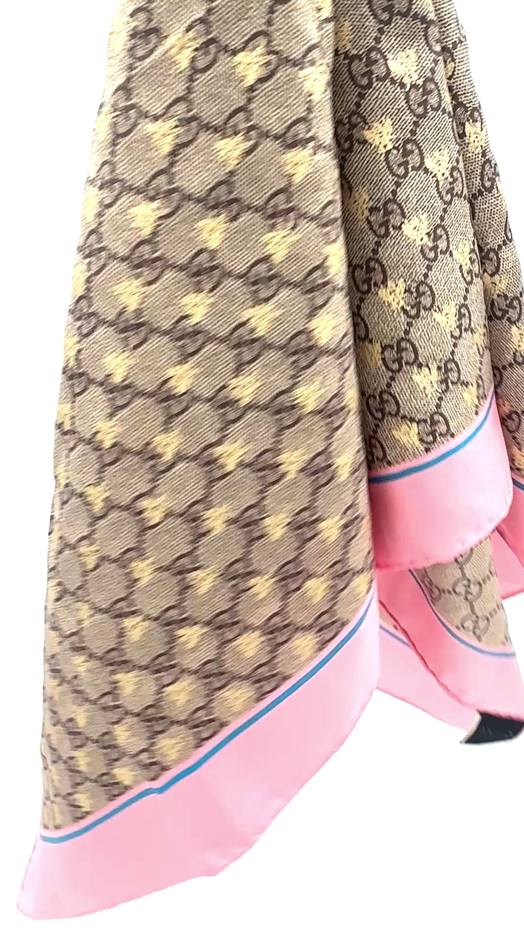 Gucci Bee Motif Silk Jacquard Scarf Pink Pre-Owned Authentic