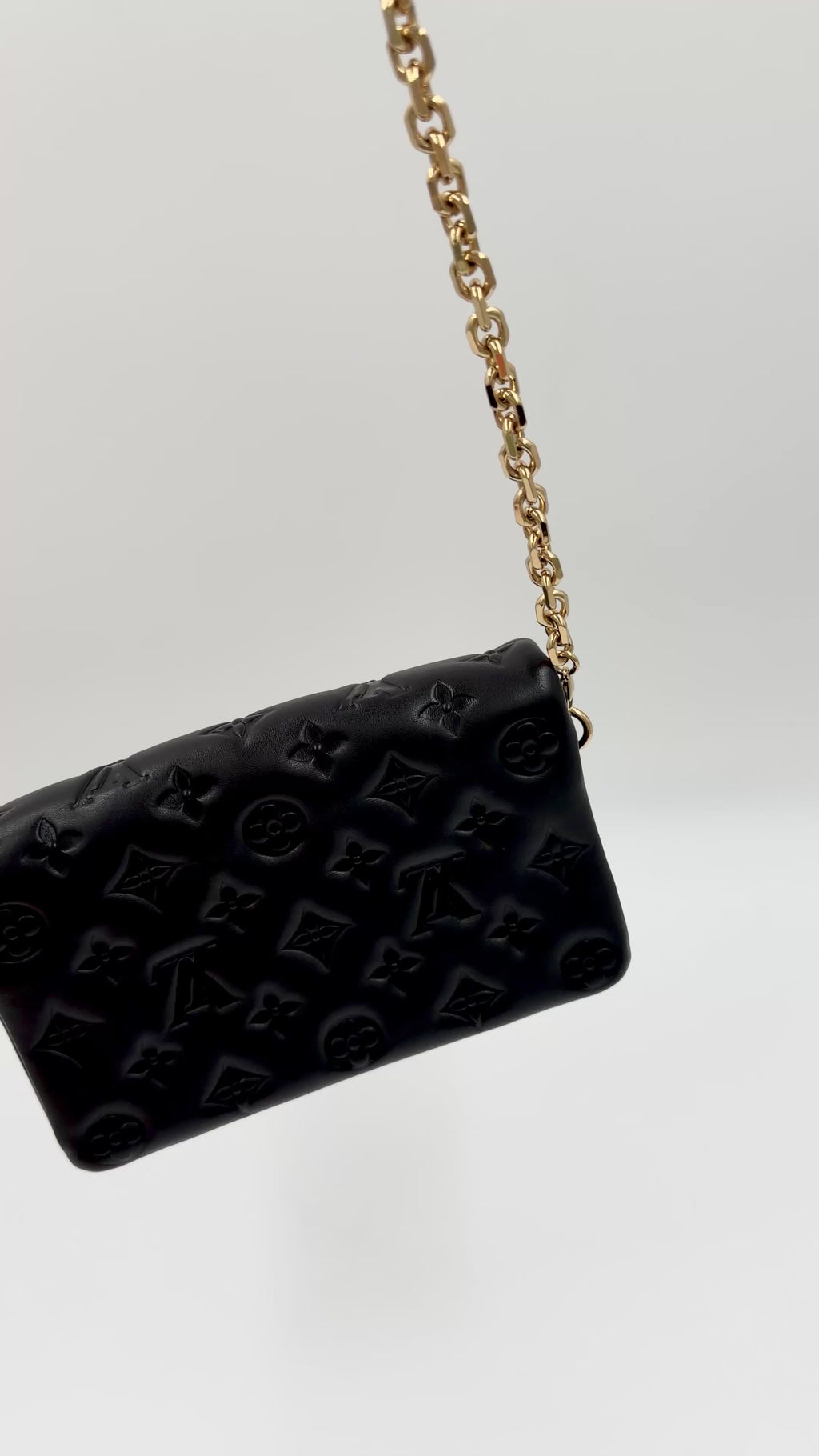 Pre-owned Louis Vuitton Pochette Coussin Black Embossed Lambskin Gold Hardware - Authenticated