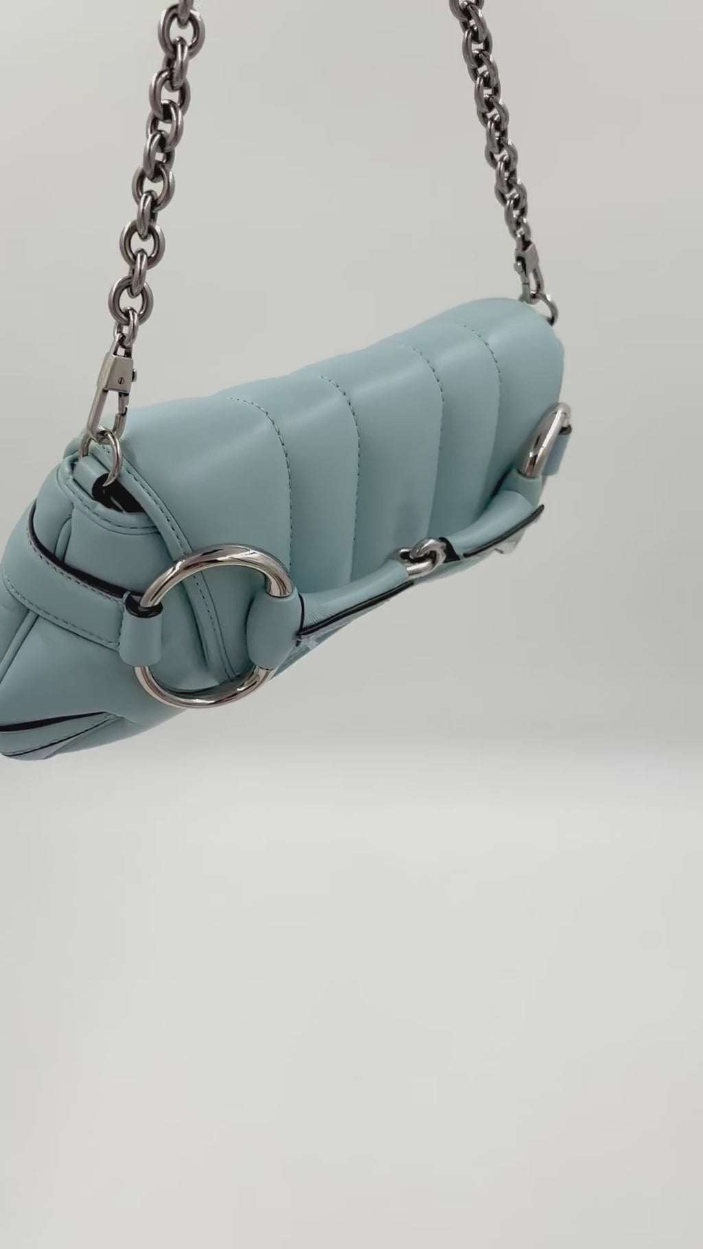 Pre-owned Gucci Horsebit Quilted Leather Shoulder Bag Light Blue - Authenticated