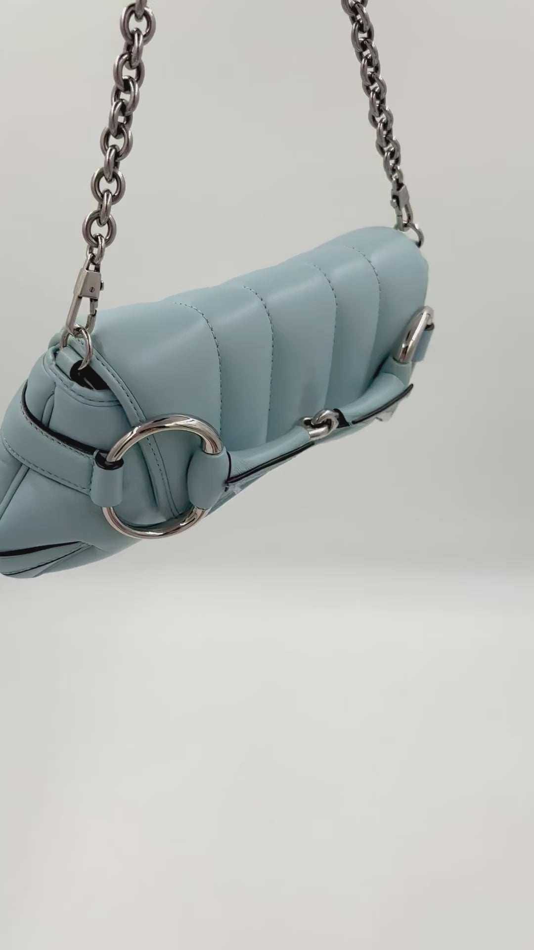 Pre-owned Gucci Horsebit Quilted Leather Shoulder Bag Light Blue - Authenticated