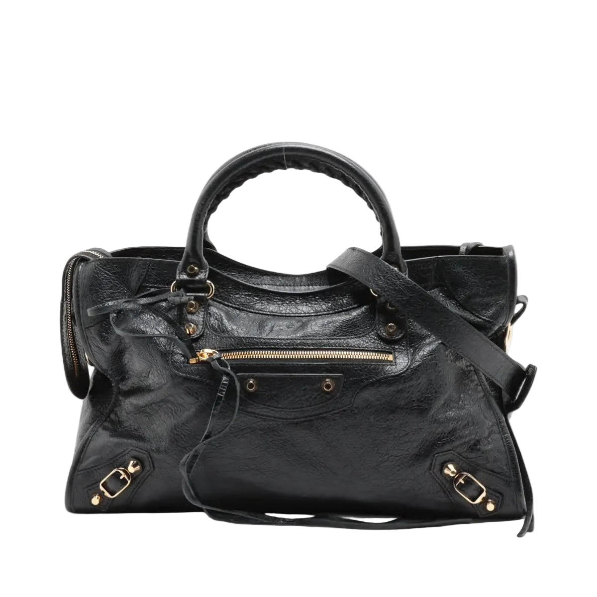 Pre-owned Balenciaga The City Leather 2 Way Handbag Black Gold Hardware - Authenticated