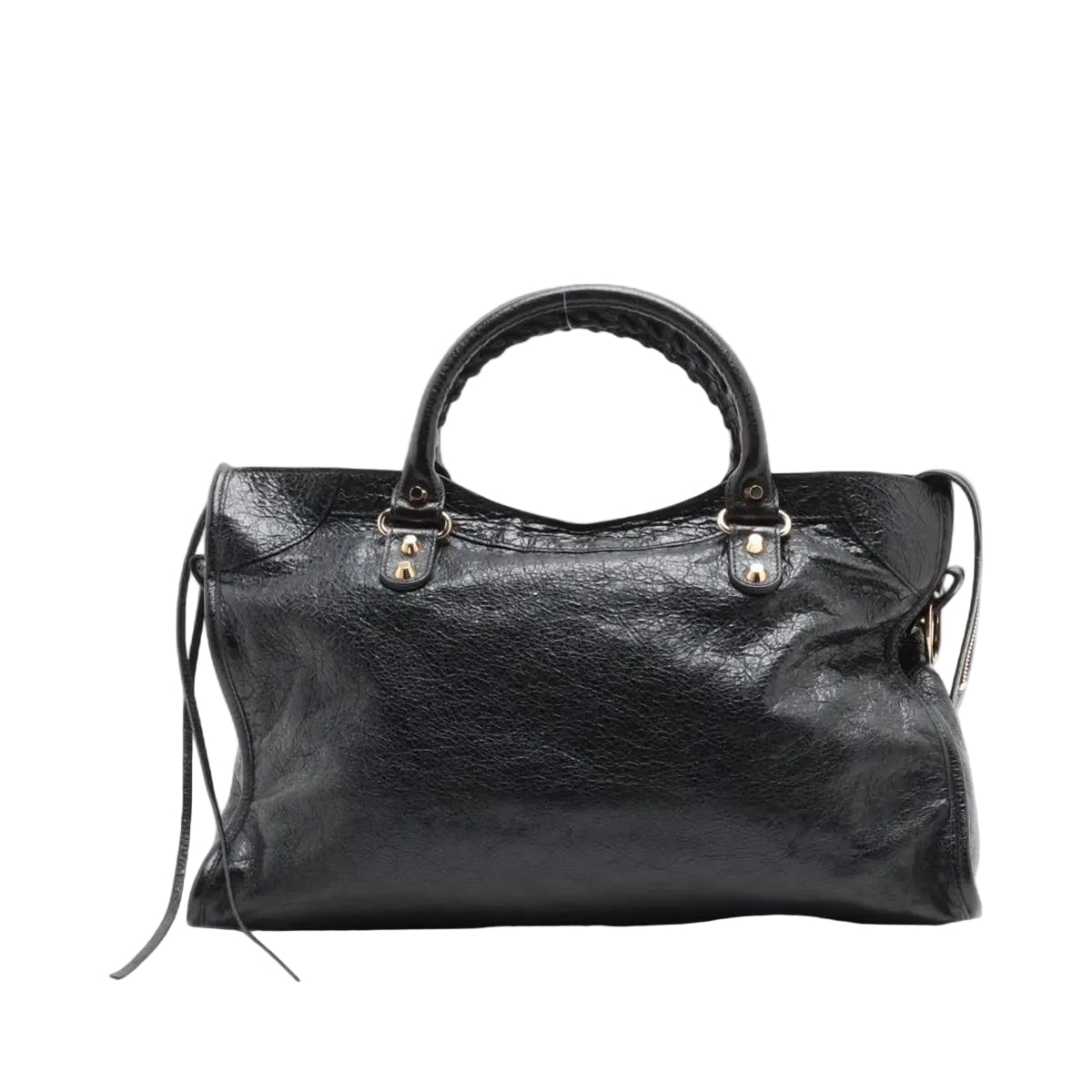Pre-owned Balenciaga The City Leather 2 Way Handbag Black Gold Hardware - Authenticated