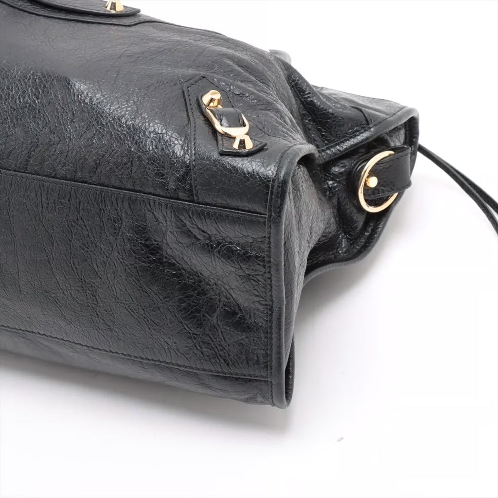 Pre-owned Balenciaga The City Leather 2 Way Handbag Black Gold Hardware - Authenticated